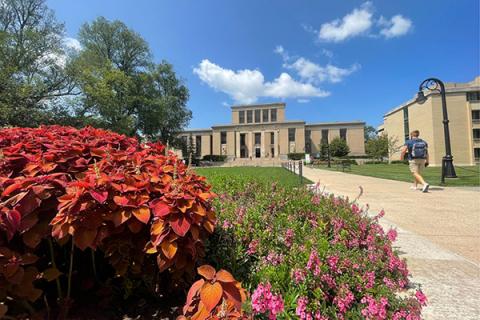 The south entrance to Pattee Library approaching from the pedestrian mall on the University Park campus