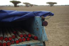 Recently collected cores sit in the back of an old truck after they were drilled from an ancient lake bed in Afar, Ethiopia
