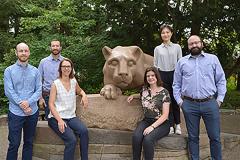 New geography faculty: Luke Trusel, Trevor Birkenholtz, Emily Rosenman, Helen Greatrex, Manzhu Yu, and Panagiotis Giannakis