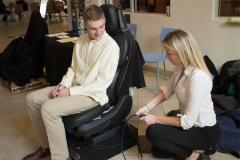 Engineering students Ryan Shea and Sarah Tevis test out the Ford prototype.